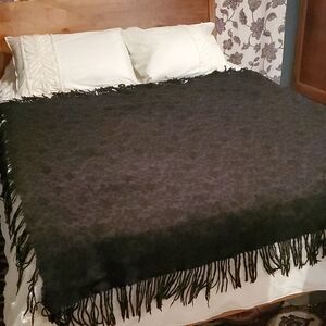 Vintage Black Floral Wool Blanket